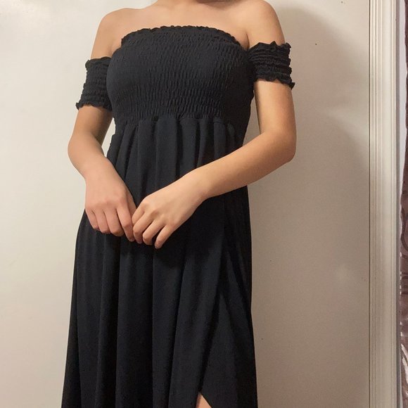 off shoulder black midi dress - Picture 1 of 4
